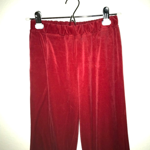 Red Velour Women's Sweatpants 2000s US Size XS-S Y2K Rhinestones Heart Sweats - Picture 3 of 8